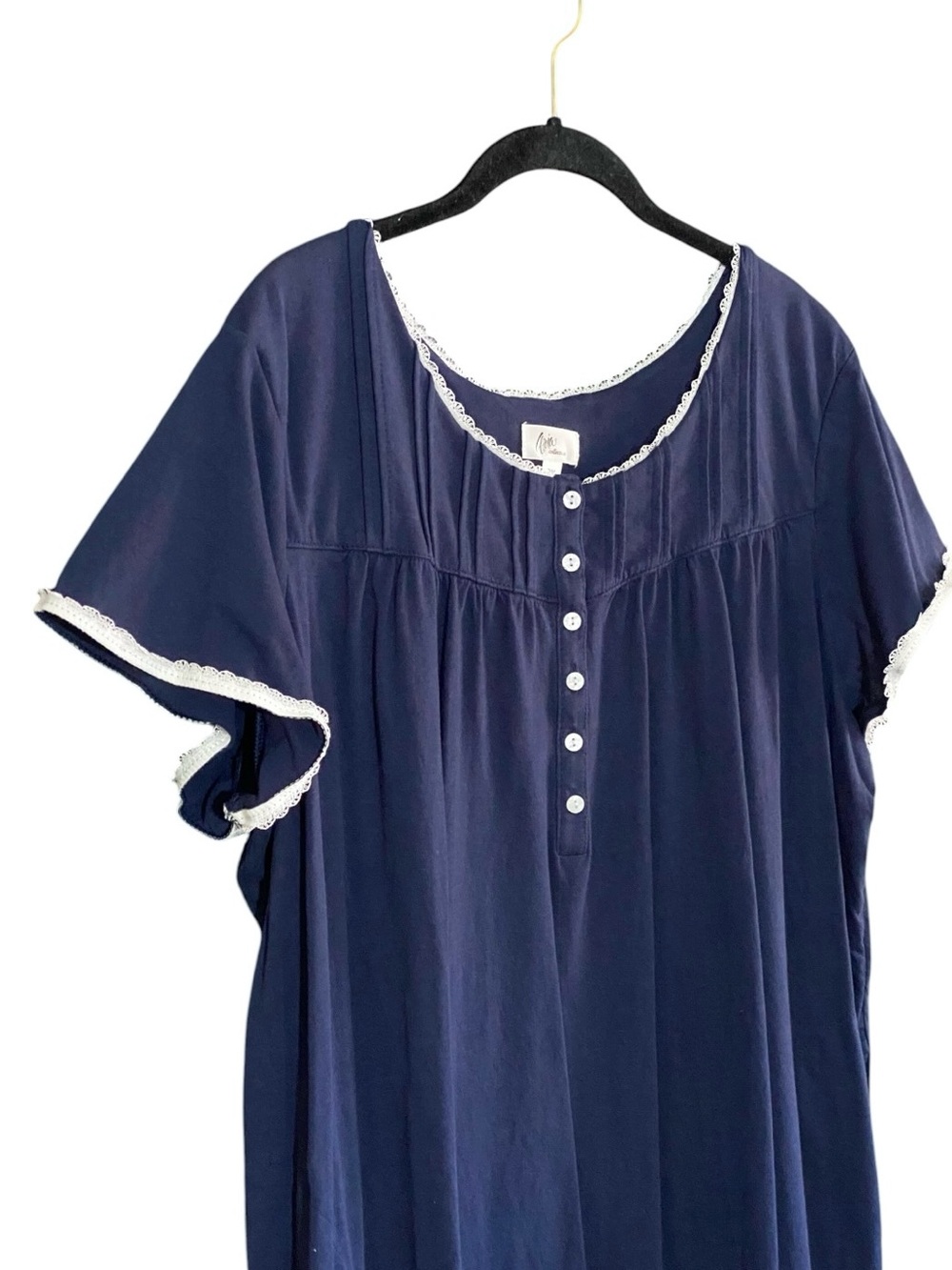 Aria Navy Cotton Nightgown 2X Lace Trim Cottagecore Granny Chic Sleep Dress - Picture 5 of 8